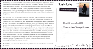 Laurent Voulzy – carte postale du 20 novembre, Théâtre des Champs-Elysées