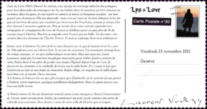 Laurent Voulzy – carte postale du 23 novembre, Genève