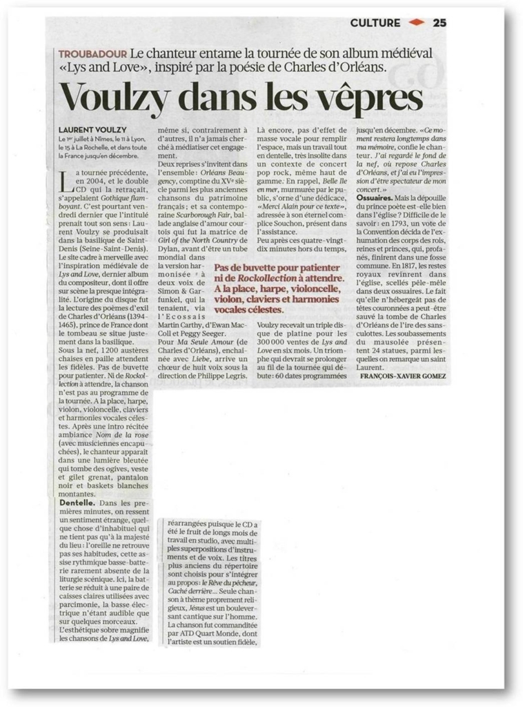 Libération raconte Laurent Voulzy sur scène