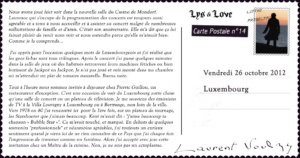 Laurent Voulzy – Carte postale du 26 octobre, Luxembourg