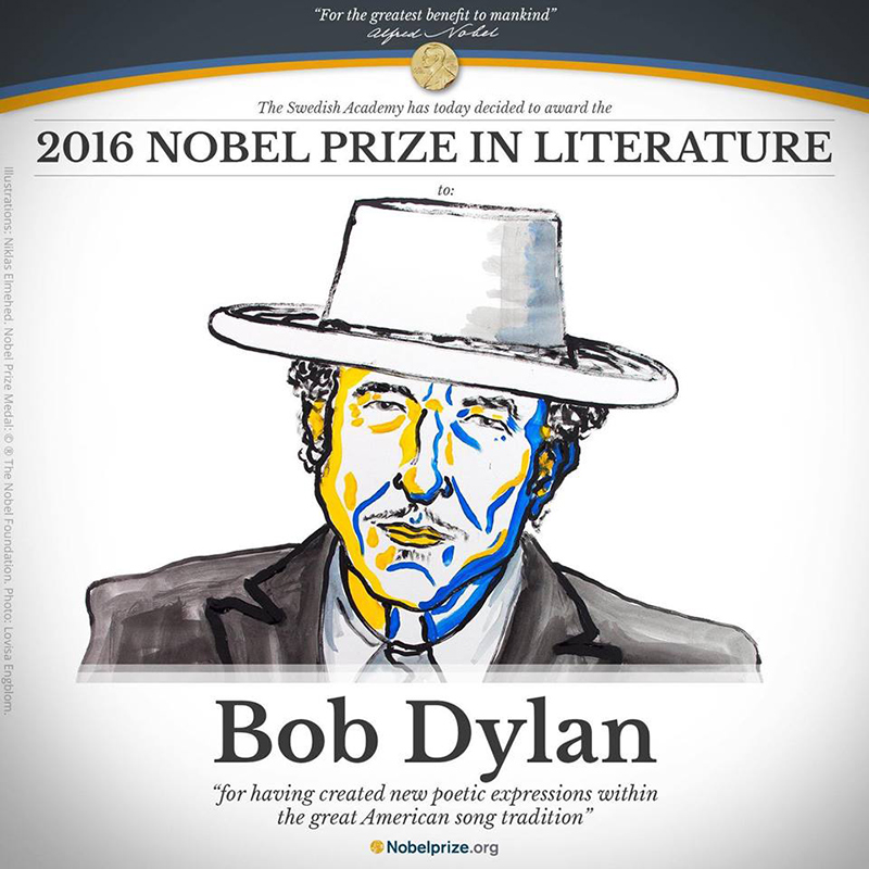 Bob Dylan Awarded 2016 Nobel Prize In Literature