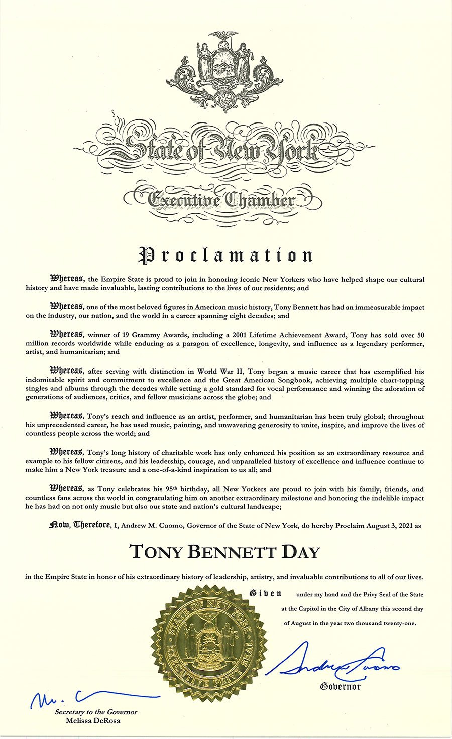 Tony Bennett Celebrates 95th Birthday With Final NYC Performances &#038; State Proclamation