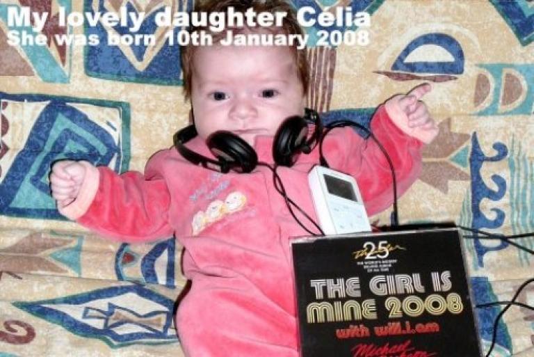 My lovely daughter Célia. Already fan !