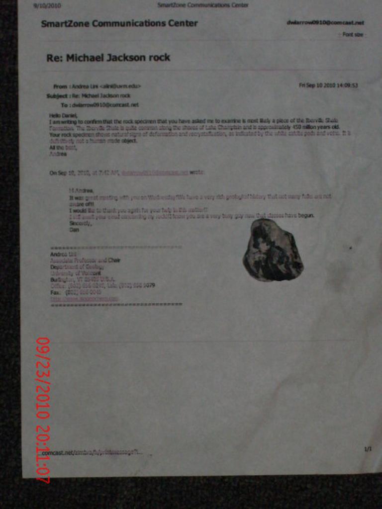 Rock of Michael J. Jackson found by my friend Danny in Vermont Certified By University of Vermont