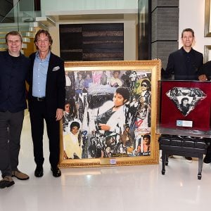Executives from Sony Music Entertainment and the Estate of Michael Jacksons were in Los Angeles in a special plaque presentation honoring the most recent RIAA Gold & Platinum Program milestones achieved by Thriller and Bad.