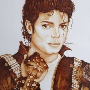 Michael Jackson painting using coffee by Leticia Figueroa