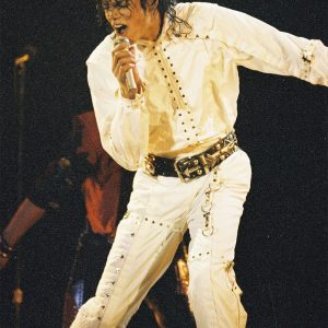 Michael Jackson performs on stage during his Bad World Tour.