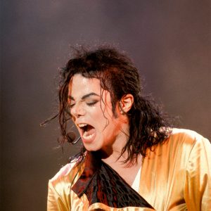 Michael Jackson performs at Wembley Stadium in London, U.K., during Dangerous World Tour in 1992