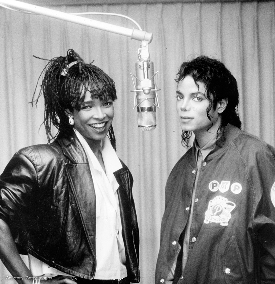 Michael Jackson and Siedah Garrett recording studio I Just Can’t Stop Loving You from Bad in 1987