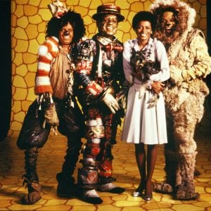 The cast of The Wiz (Michael Jackson, Nipsey Russell, Diana Ross and Ted Ross) pose for a publicity shot.