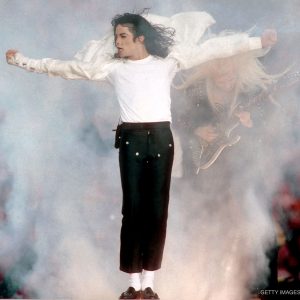 Michael Jackson performs at the Super Bowl XXVII Halftime show at the Rose Bowl on January 31, 1993 in Pasadena, California.