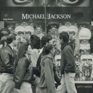 A Michael Jackson Dangerous album display in 1991.