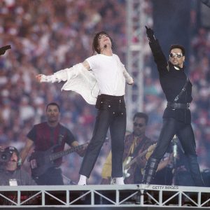 Michael Jackson performs at Super Bowl XXVII Halftime show at Rose Bowl January 31, 1993 in Pasadena, California