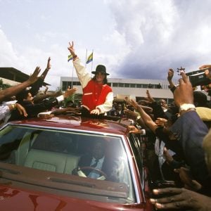 Michael Jackson during an 11-day non-performing trip across the African continent to support medical centers, churches, schools, and educational charities in February 1992.
