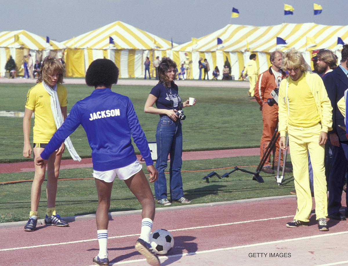 Michael Jackson and Rod Stewart at First Annual Rock N Roll Sports Classic at University of California in Irvine, California March 12, 1978