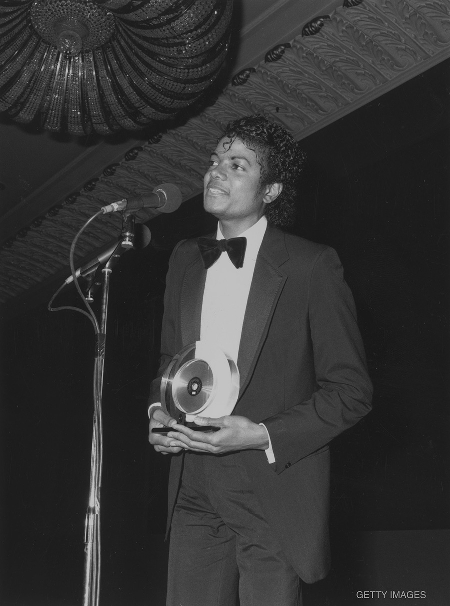 Michael Jackson accepts record industry award February 10, 1983