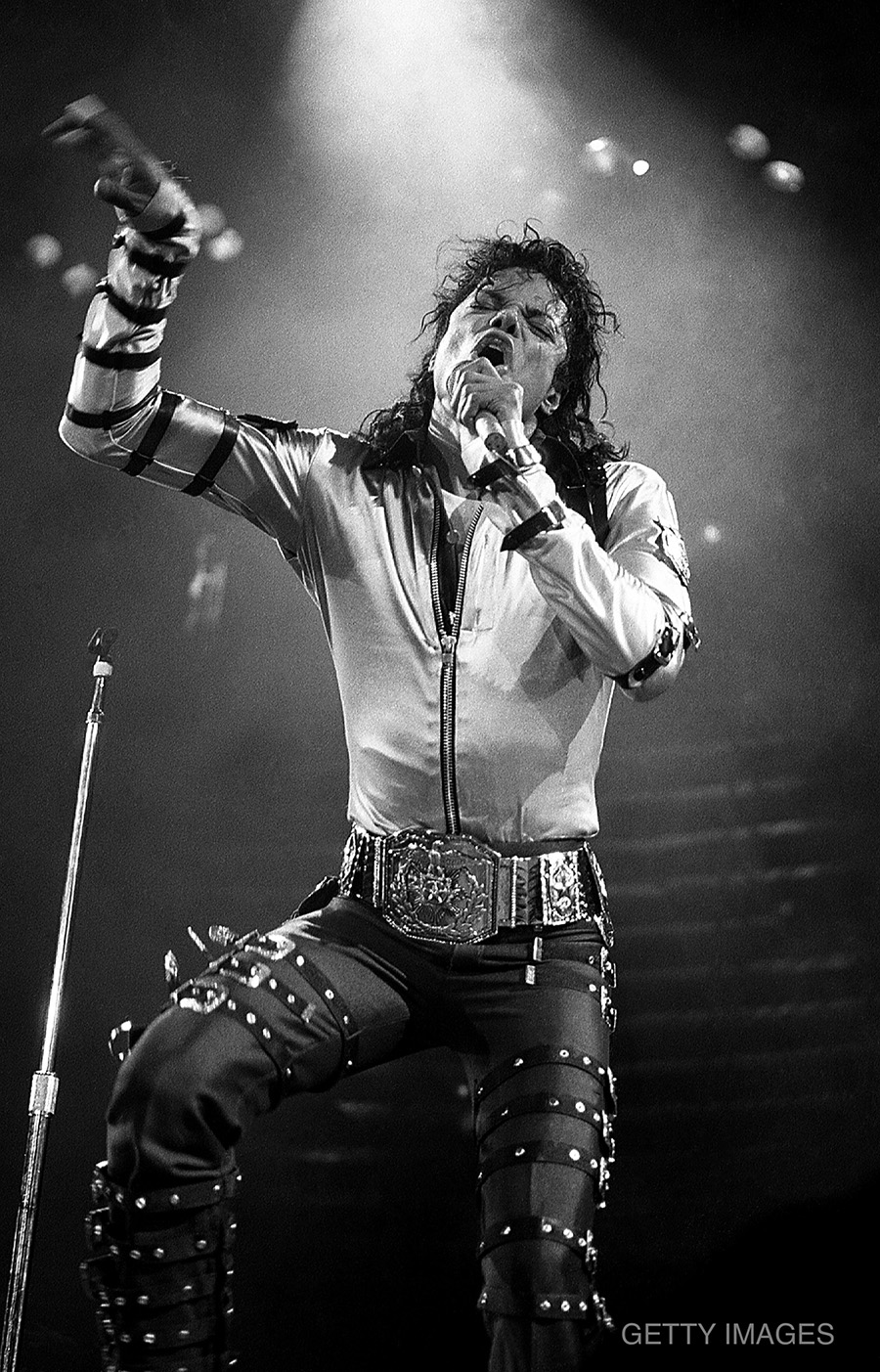 Michael Jackson performs during his Bad World Tour in 1988.