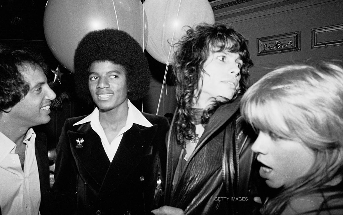 Steve Rubell, Michael Jackson, Steven Tyler, and Cherrie Currie at Studio 54 in New York, NY, in May 1977.