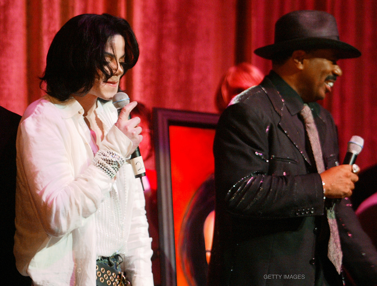 Michael Jackson celebrates 45th birthday with fans and and Steve Harvey at Orpheum Theatre in Los Angeles, CA, August 30, 2003