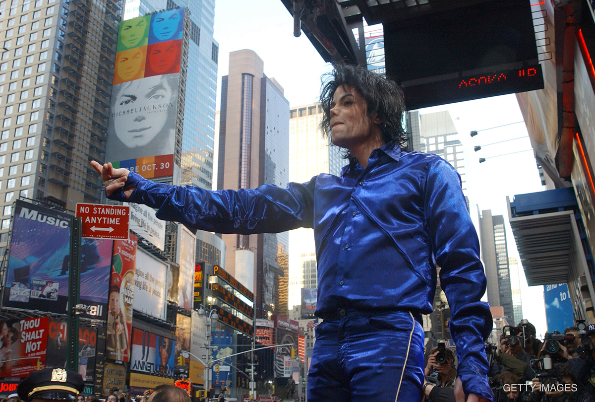 Michael Jackson during his first-ever in-store record signing for his new album Invincible at the Virgin Megastore, Times Square in New York, NY, on November 7, 2001.