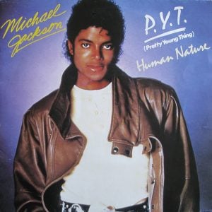Michael Jackson single cover artwork released in France for "P.Y.T. (Pretty Young Thing)" from the Thriller album.