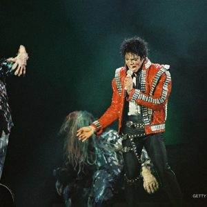 Michael Jackson wears "Thriller" jacket that lights up and pulsates during a performance on the Bad Tour.