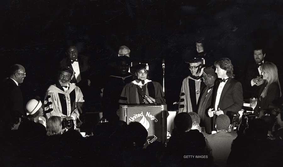 Michael Jackson receives honorary doctorate from Fisk University at United Negro College Fund Awards New York, NY, March 10, 1988