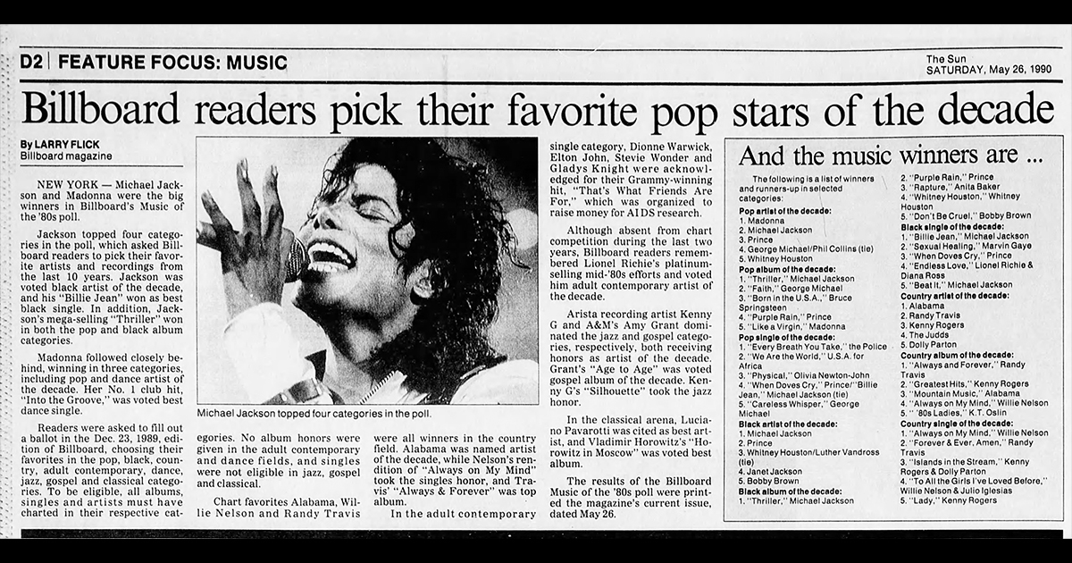 Billboard Readers Pick Michael Jackson As Their Favorite Pop Star Of ...