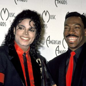Michael Jackson and Eddie Murphy backstage at American Music Awards January 30, 1989