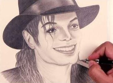 A pencil and charcoal drawing of Michael Jackson