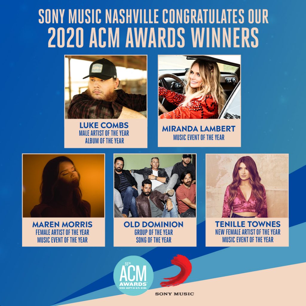SONY MUSIC NASHVILLE: Commentary from some of Sony’s 2020 ACM Winners (Video and Audio)