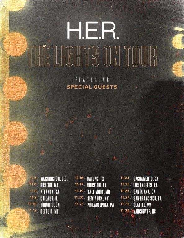 H.E.R. Announces Headlining North American "The Lights On Tour" Kicking