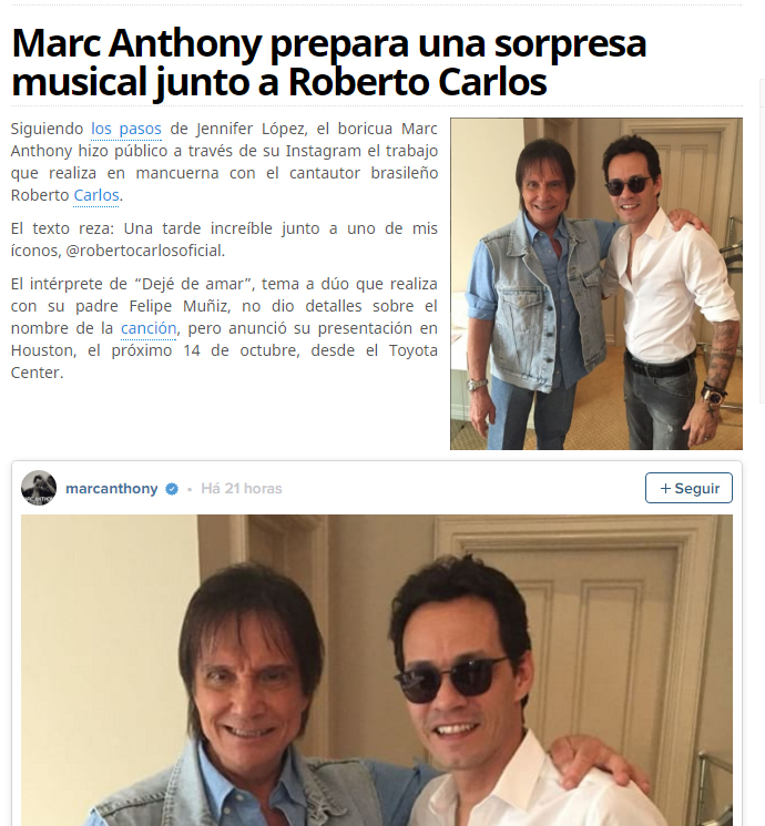 Marc Anthony prepara una sorpresa musical junto a Roberto Carlos - Roberto  Carlos